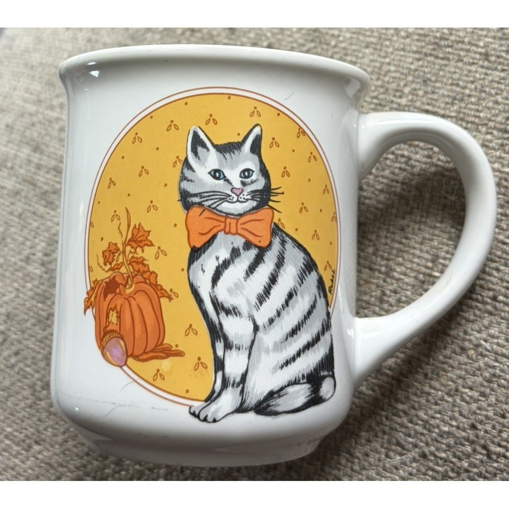Kitty Cat Coffee Mug 80s Vintage Halloween Autumn Fall Chadwick Miller Kitsch